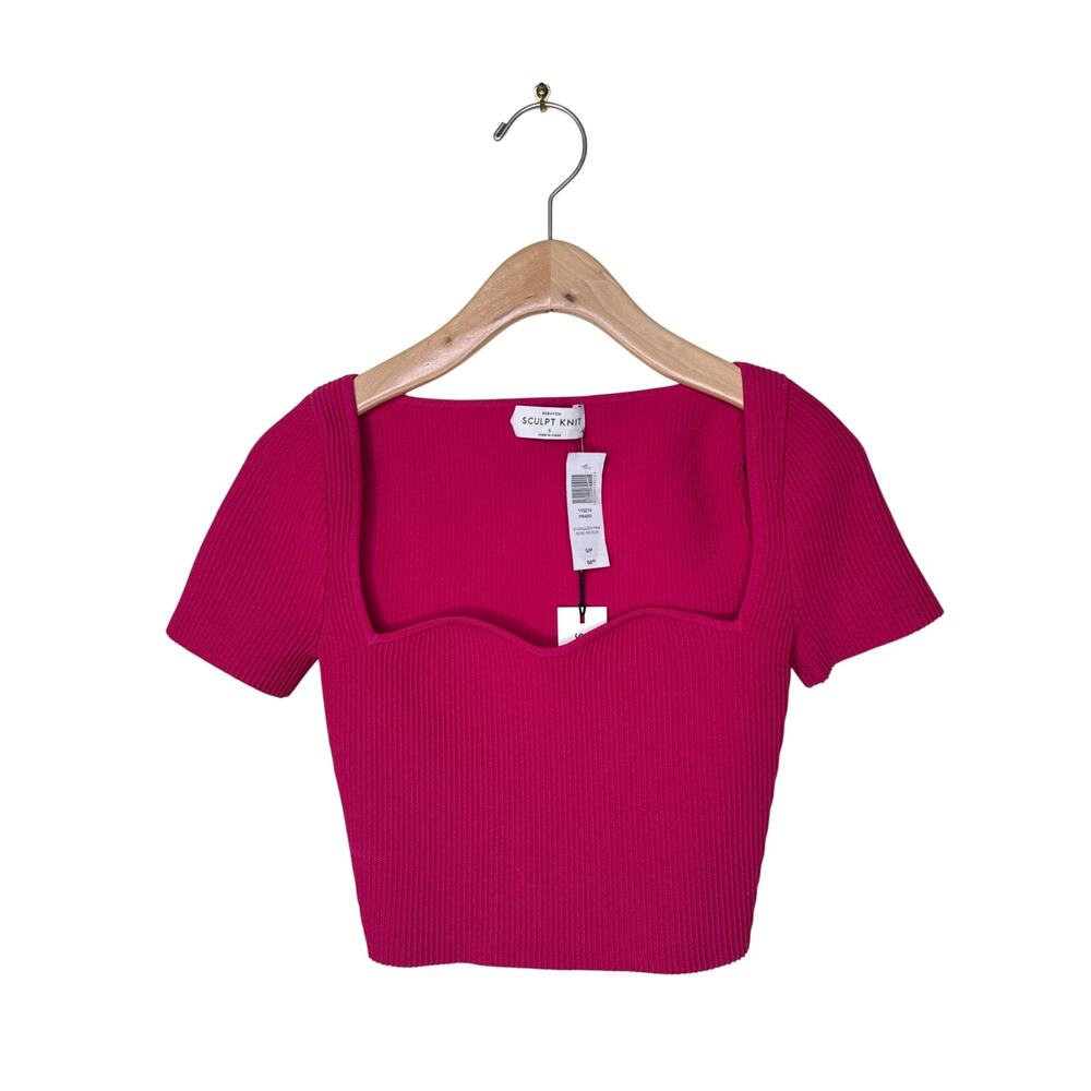 ARITZIA Babaton Sculpt Knit Sweetheart Neck Ribbed Cropped Sweater Pink Small